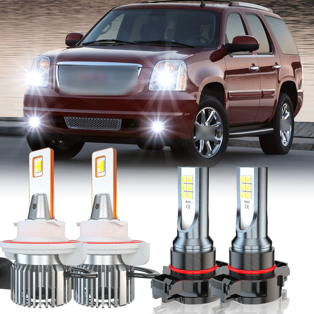 LED Headlight High Low Beam + Fog Light Bulbs FOR GMC Yukon XL1500 2007-2014