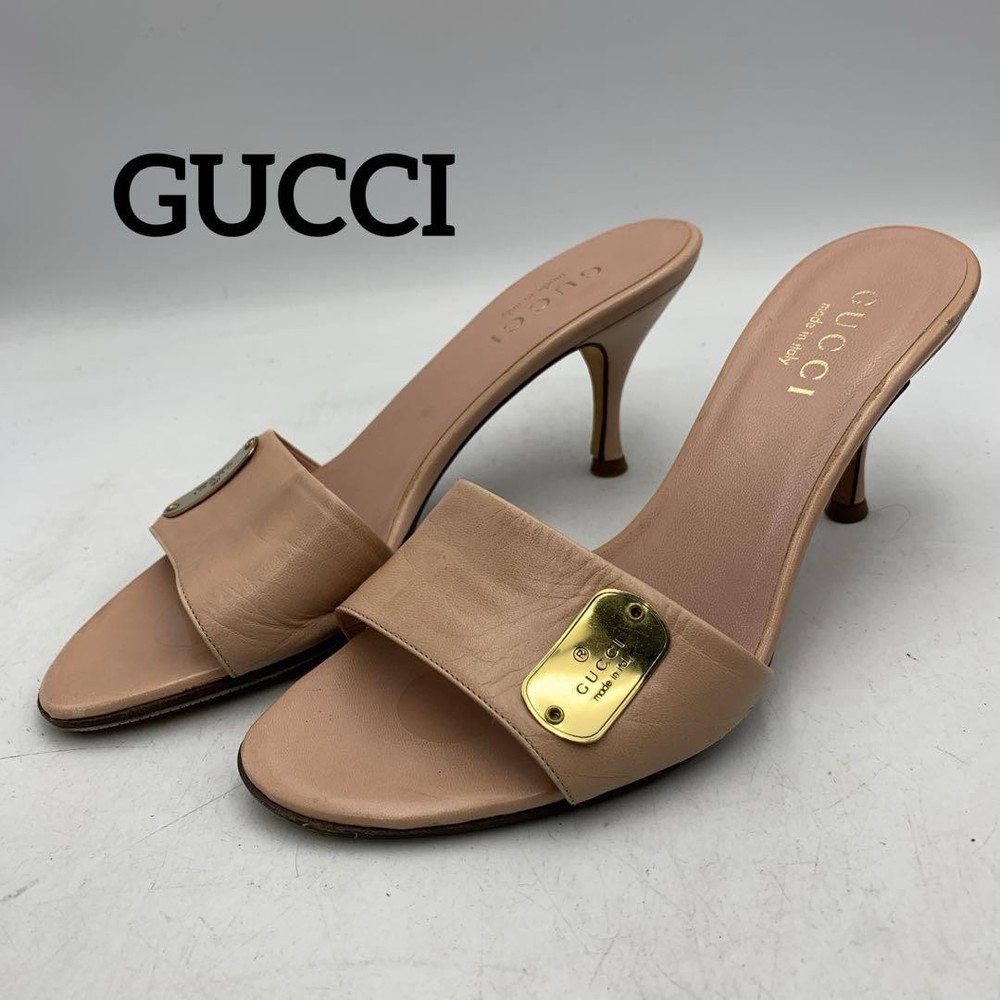 Rare GUCCI Mules Size 35 US 5.5 Approx 22.5cm Pink Leather Italy Women's Shoes
