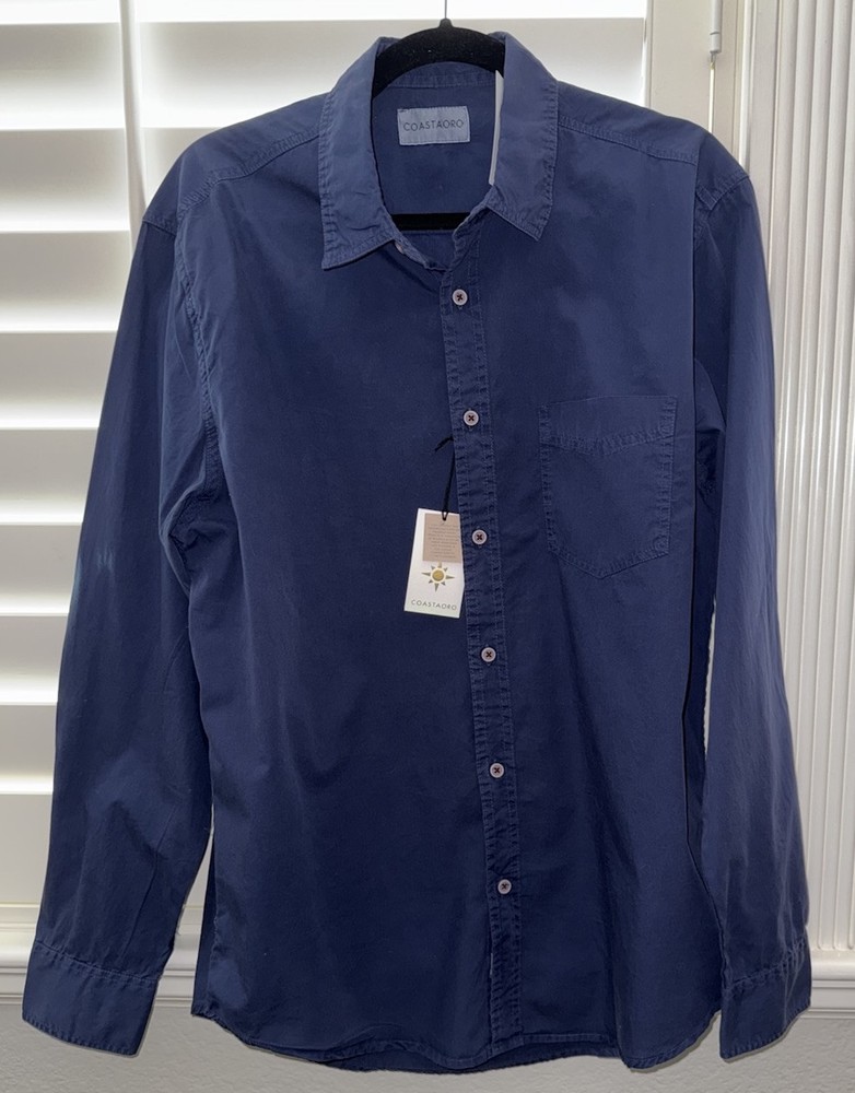 Men’s Coastaoro Navy Blue Button Down Long Sleeve Shirt Size Medium