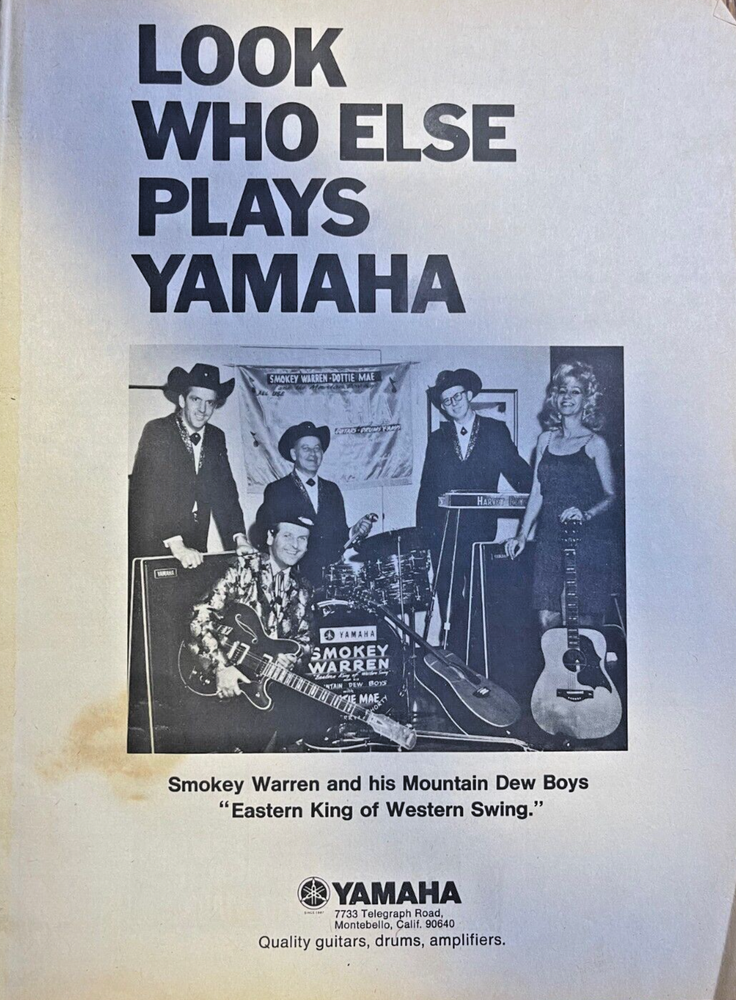 1969 Yamaha Guitars Ad Featuring Smokey Warren and Mountain Dew Boys