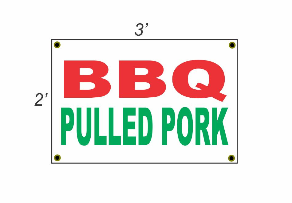New 2x3 BBQ Pulled Pork Banner Sign in Red White Green Discount Size & Price