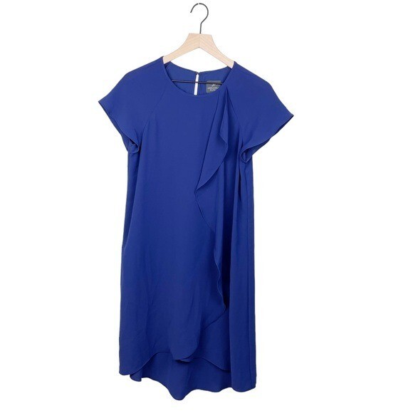 Adrianna Papell Gauzy Crepe Corkscrew Shift Drape Dress Blue Sapphire Size 4