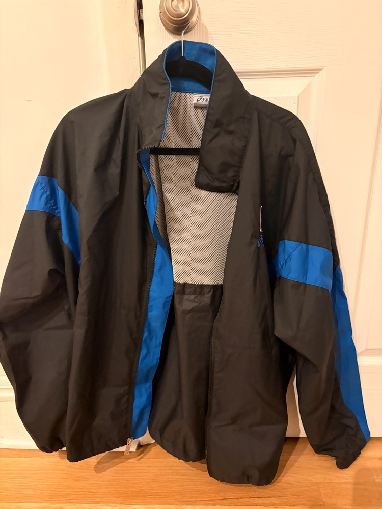 ASICS 90s Windbreaker Jacket Black Blue Colorblock GT57