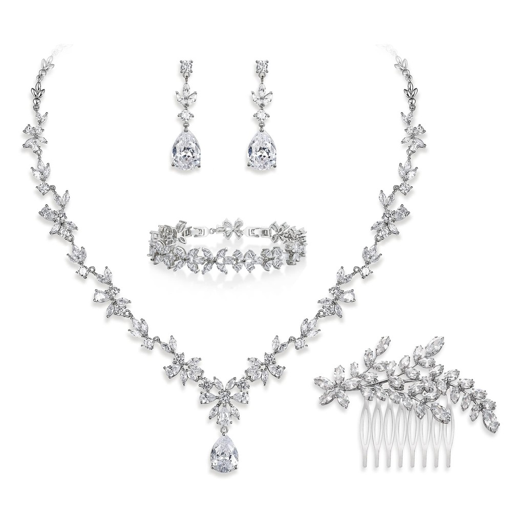 EVER FAITH White Gold Wedding Jewelry Sets for Women Brides & Bridesmaids