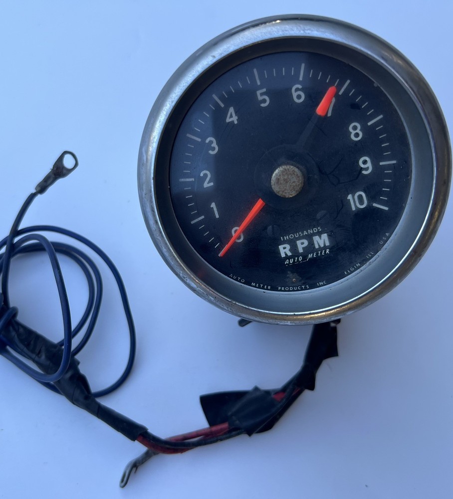 Vintage Auto Meter Tachometer –10,000 RPM –Early Elgin IL USA –Chrome Cup Drag R
