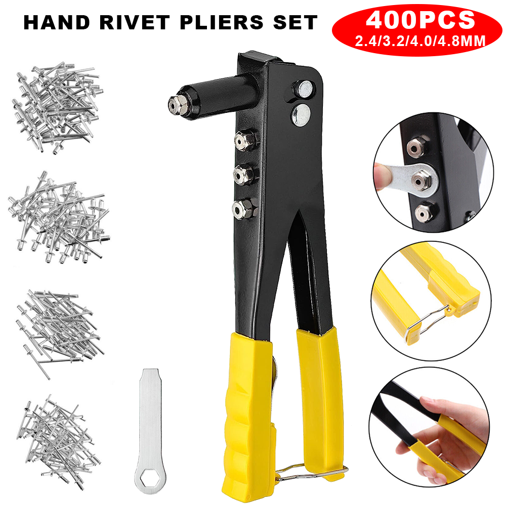 Heavy Duty Rivet Gun Manual Rivet Gun Kit with 4 Tool-Free Pieces & 400 Rivets