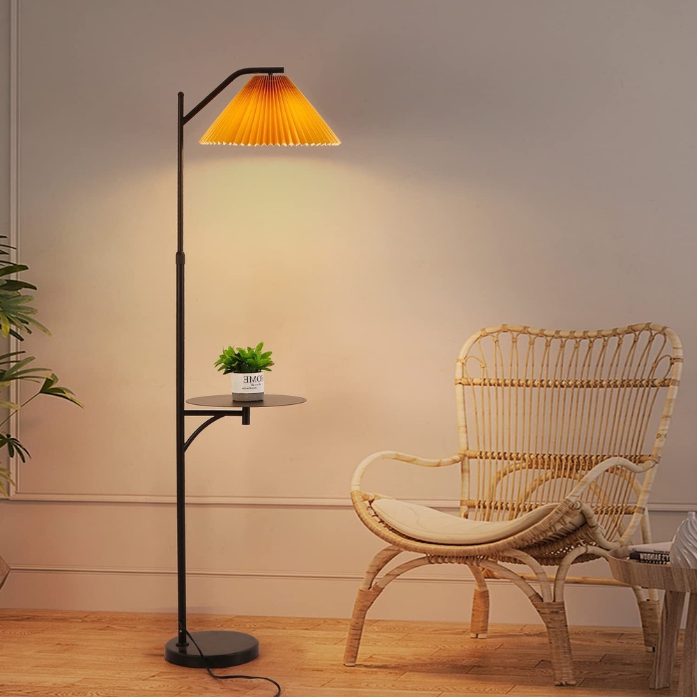 Minimalist Tray Floor Lamp for Living Room,Bedroom,Office,Pleated Orange Shad...