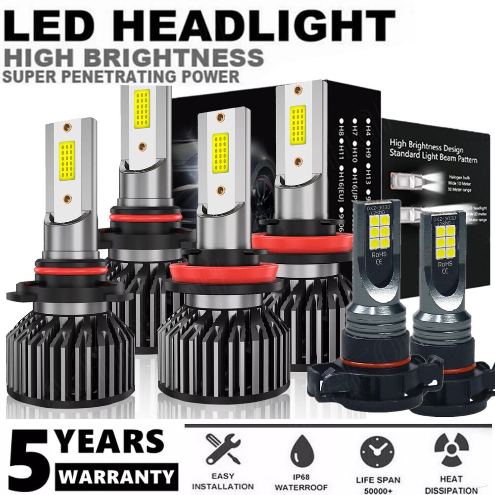 LED Headlight + Fog Light Bulbs Combo Kit For Chevy Suburban Tahoe 2007-2015 6X