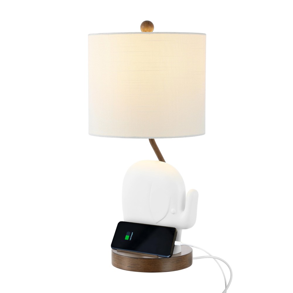 Bohemian Ellie 20.25-Inch Iron Resin Elephant LED Table Lamp with Fabric Shade