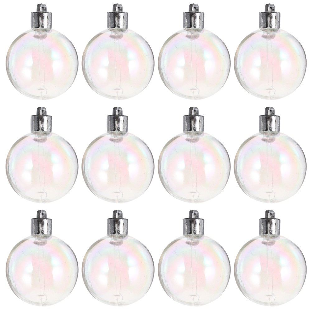 12-Piece Iridescent Pearl Bubble Ball Christmas Ornaments Clear Plastic Decor