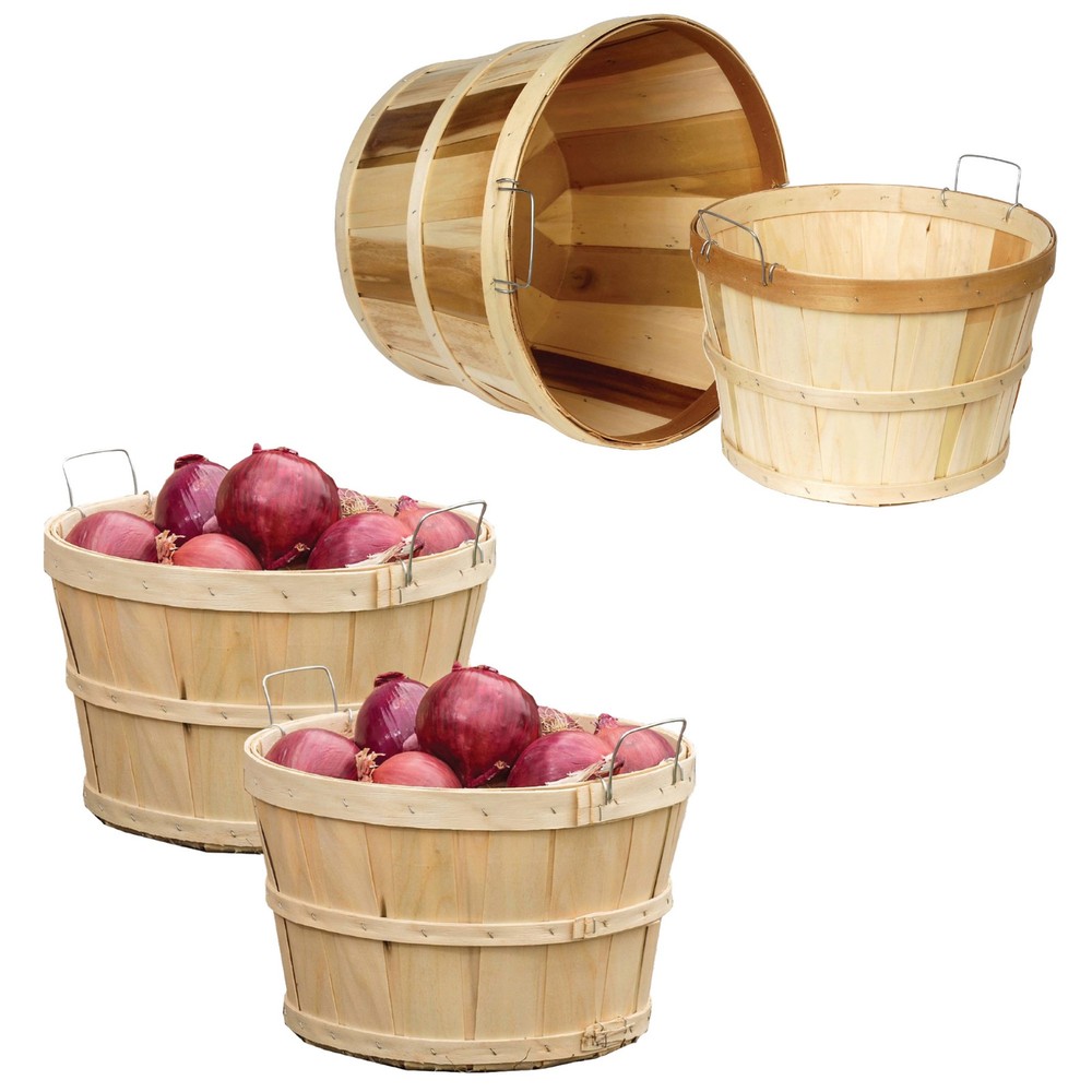 Lehmans USA Made Poplar Wood Half & Full Bushel Baskets with Handles 2 Pack