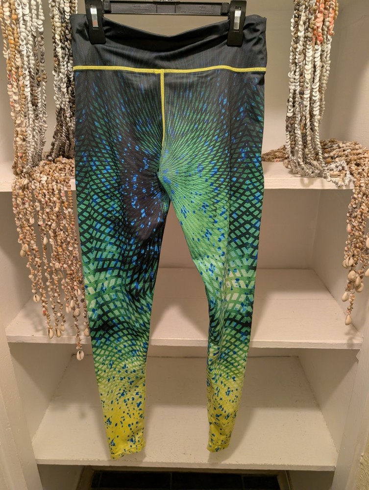 PELAGIC Oceanflex Active Legging Women S Ankle Geometric Green Yellow Blue Black