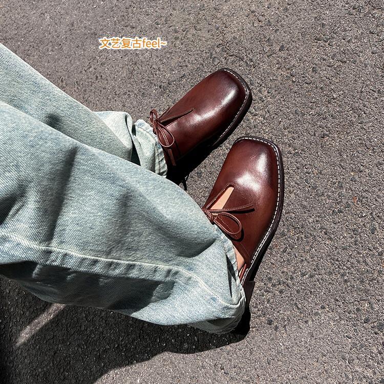 Women's Casual Low Heel Leather Square Toe Work Shoes for Summer Comfort