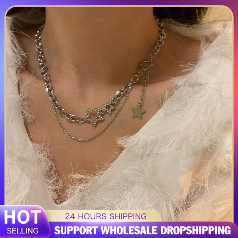 Star Tassel Choker Necklace Layered Y2k Jewelry Pink Love Heart For Women Smile