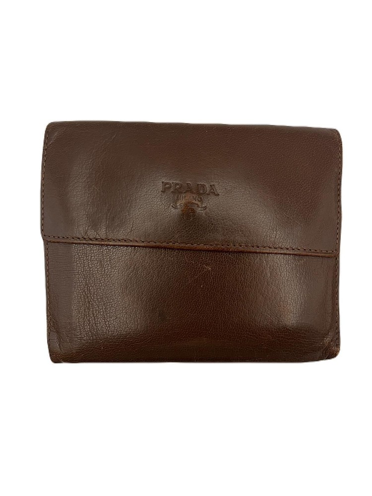 Prada Leather Brown Fold Wallet E0117-32 Pre-Owned