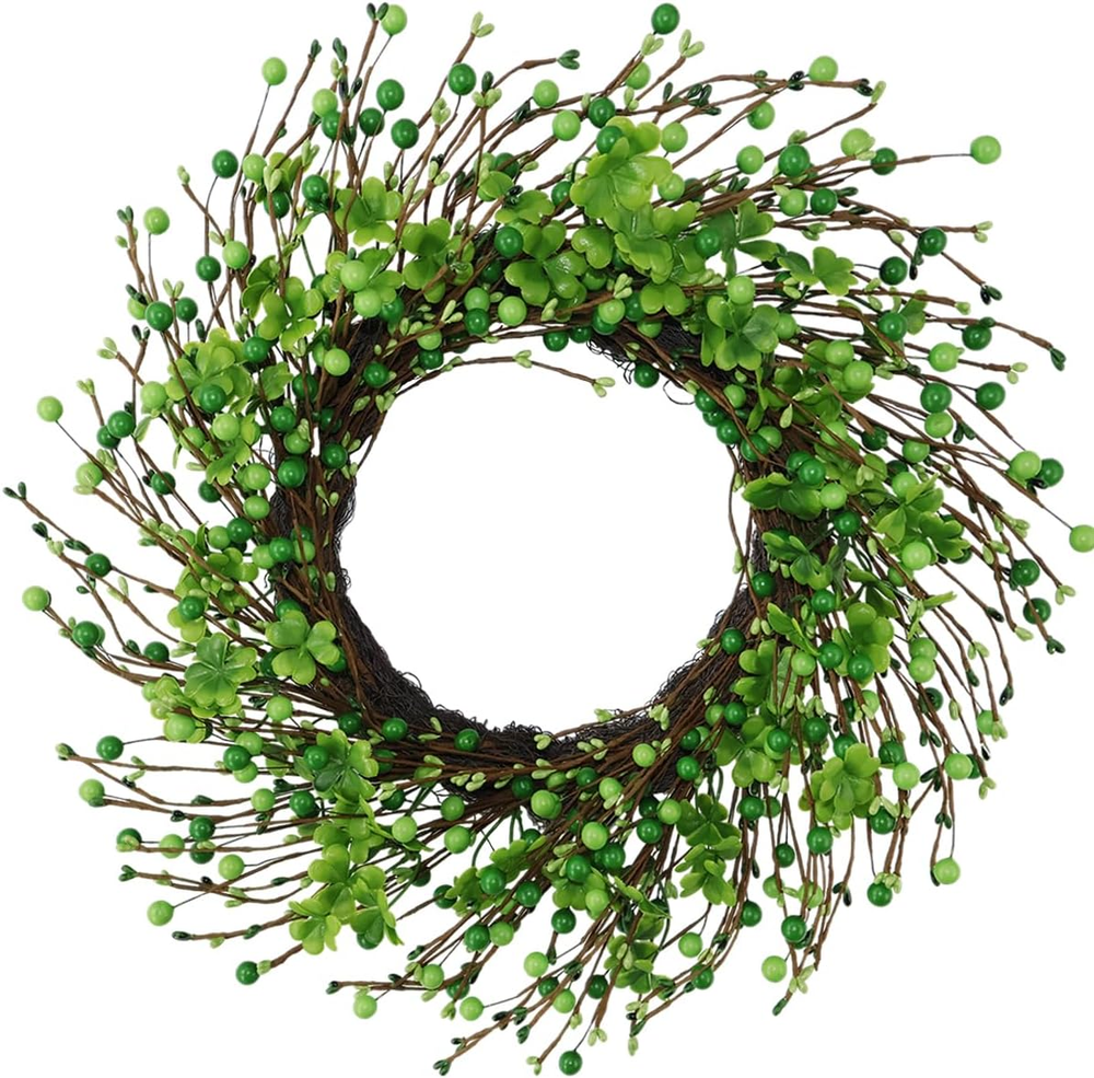 St Patricks Day Wreath 20” – Green Berry & Shamrock Clover Wreaths for Front Doo