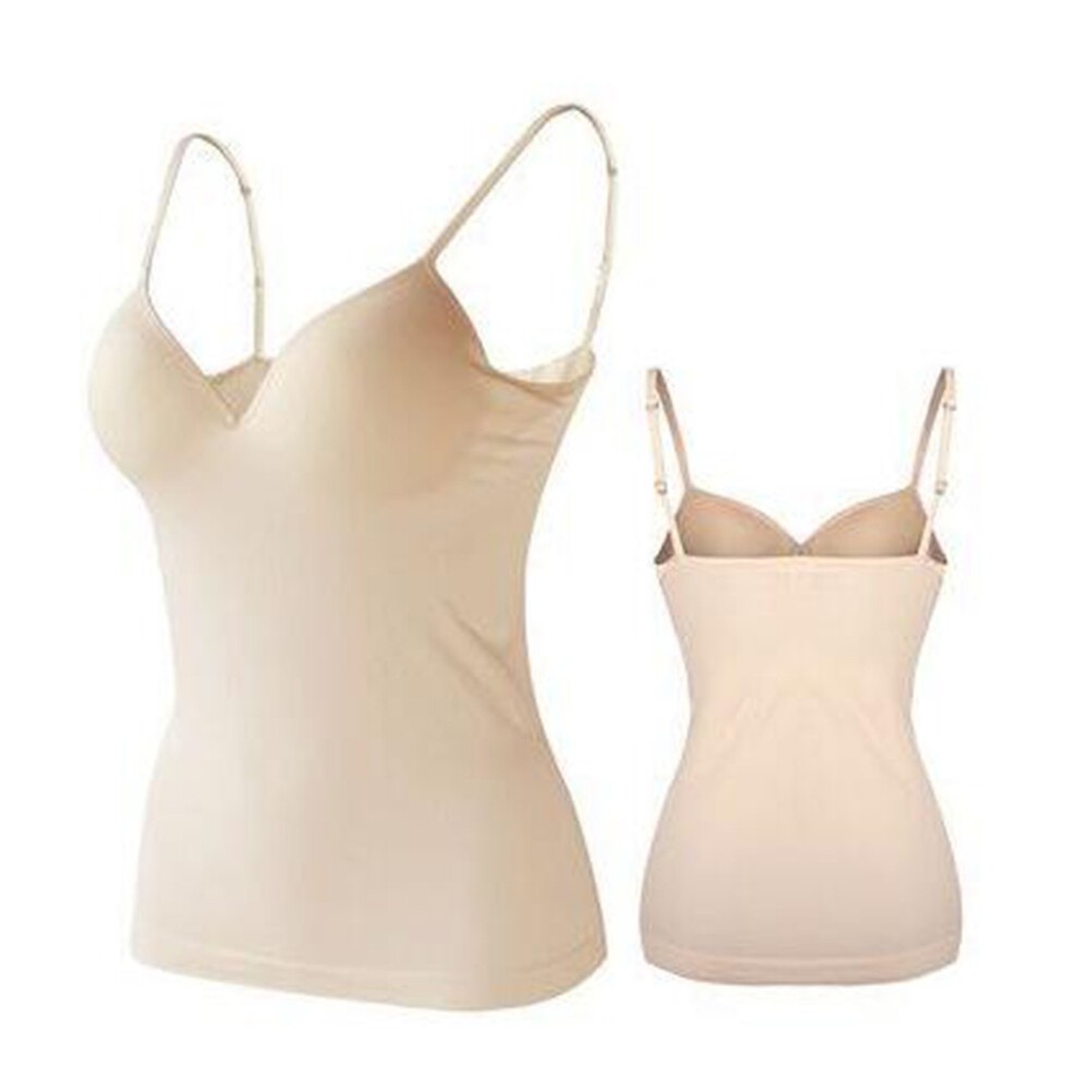 Women's V-Neck Padded Camisole with Built-In Bra Slim Tank Top UK
