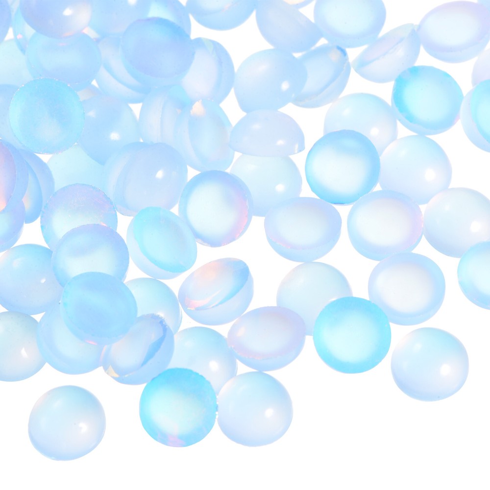 100pcs 6mm White Blue Cat Eye Resin Flatback Dome Beads