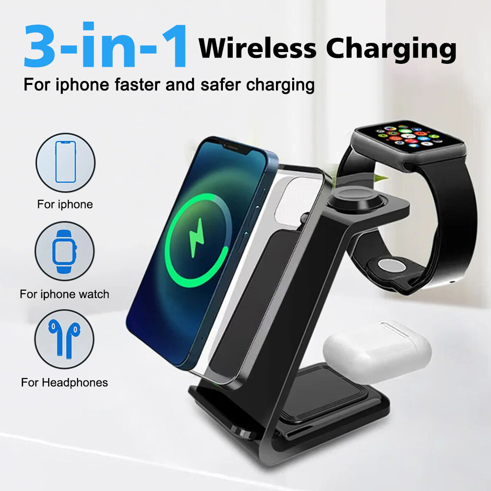 Wireless Charger Dock Station 3 in 1 For Apple Watch 9 8 7 6 Air Pods iPhone 15