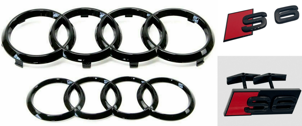 For Audi S6 Car Hood Rear Rings Front Grille Emblem Boot Decal Gloss Black