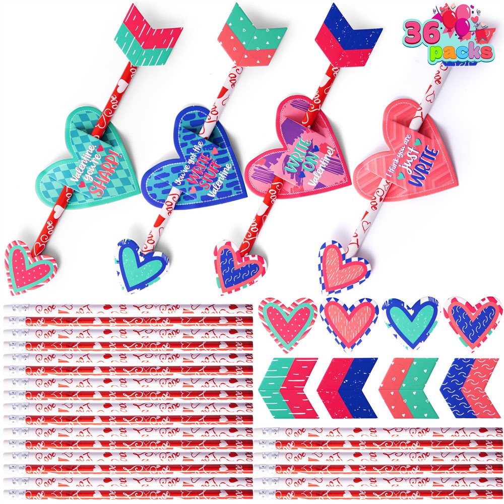 Valentines Day Gift Cards with Cupid Arrow Pencil Set for Prizes-image