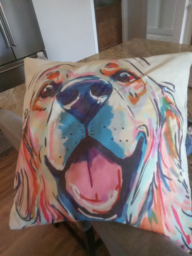 Adorable Golden Retriever Dog Linen Throw Pillow with Zip Closure
