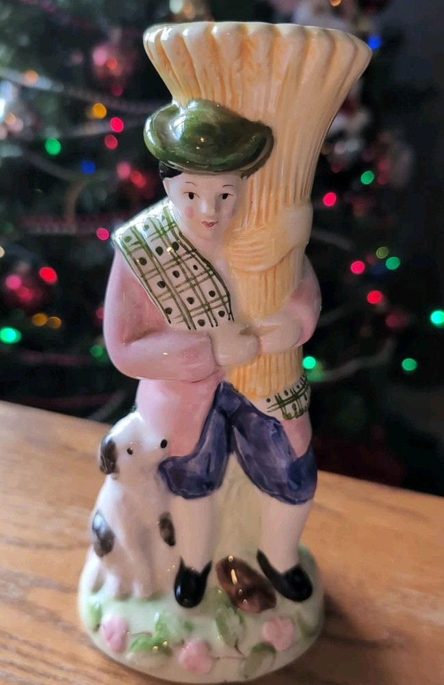 Vintage 1993 The Haldon Group*Man With Spotted Dog* Porcelain Vase  Japan 8.5