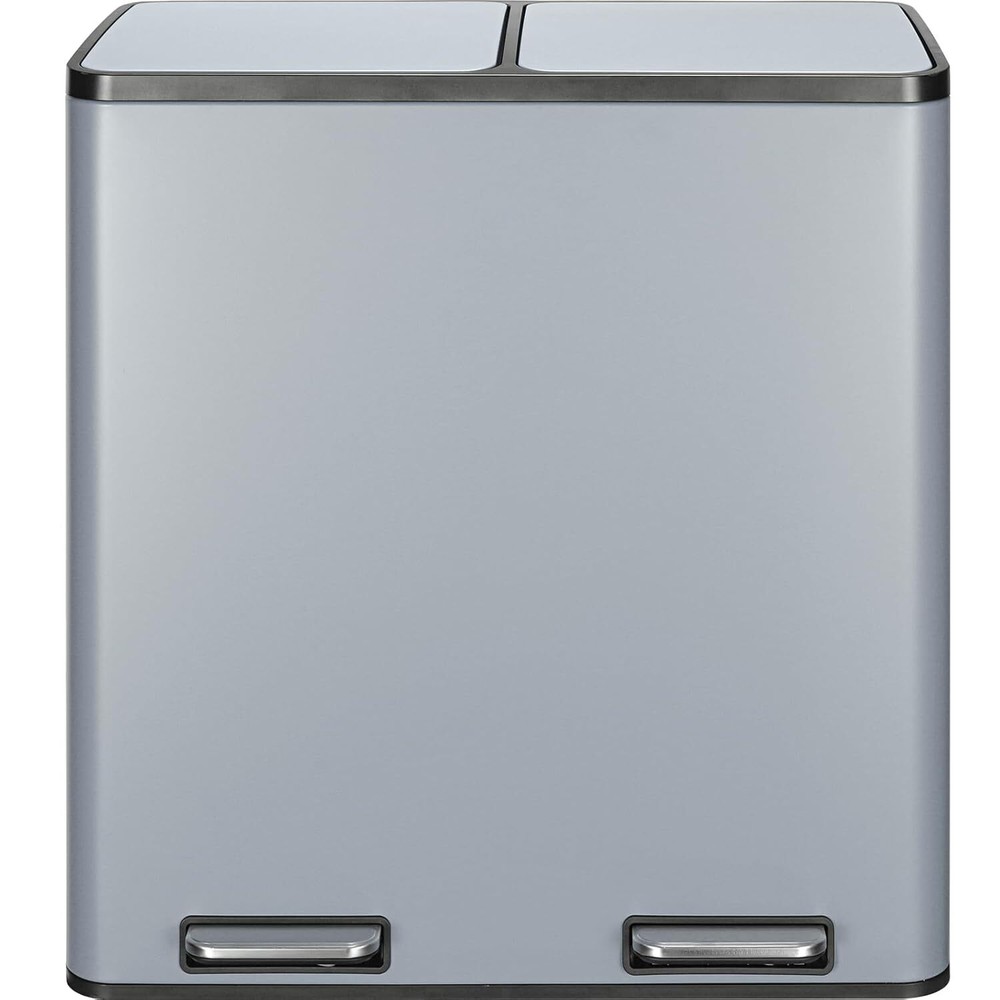 60L Trash Can Stainless Steel Kitchen Garbage Can Double Compartment 16 Gallon