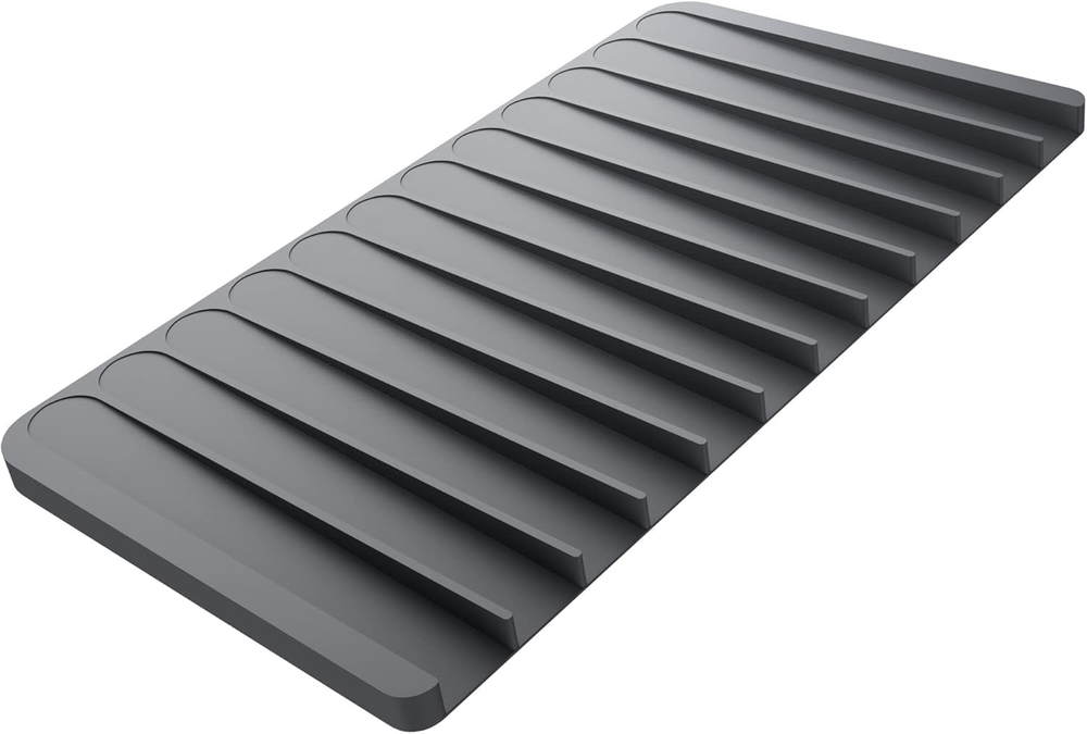 Self-Draining Silicone Dish Drying Mat or Trivet for Kitchen Counter in Dark Gre