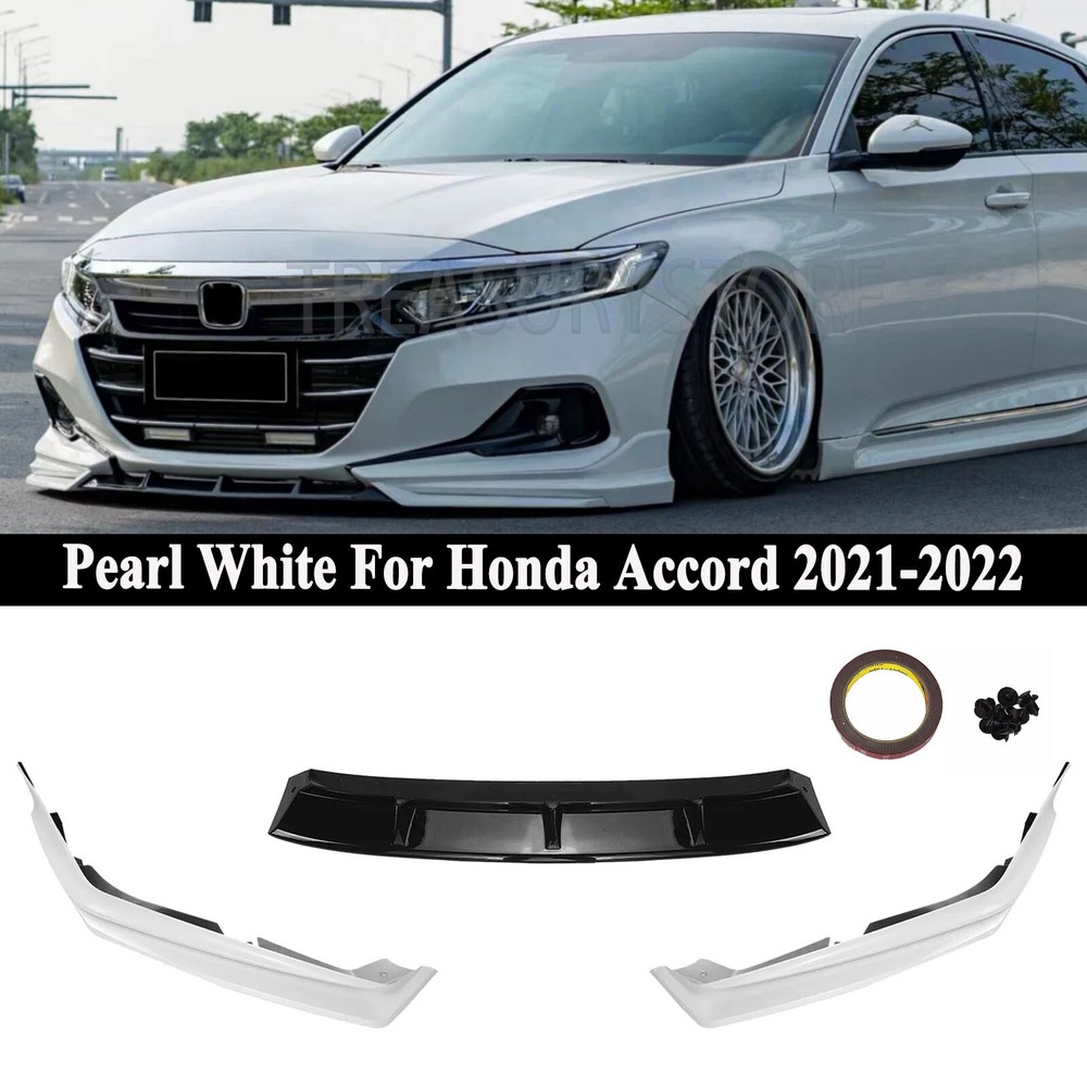 For Honda Accord 21-2022 Pearl White+Black Front Bumper Lip Splitter Spoiler Kit