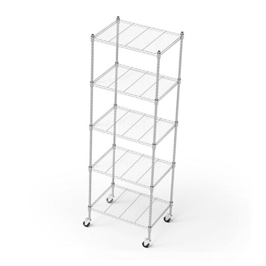 5-Tier Garage Shelving Unit with Wheels in Chrome Finish