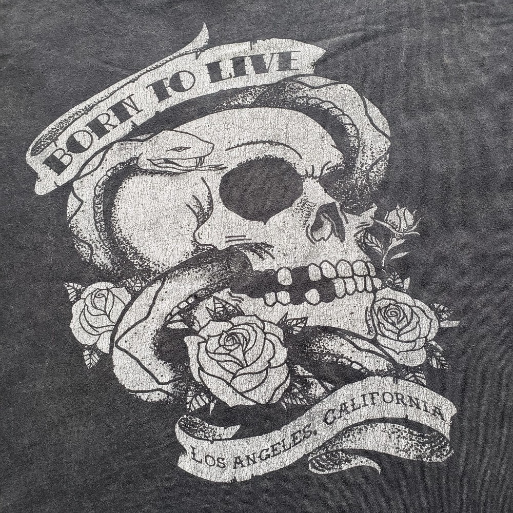 Hollister Born To Live T Shirt Mens S Mottled Black Skull Grunge Goth Rocker