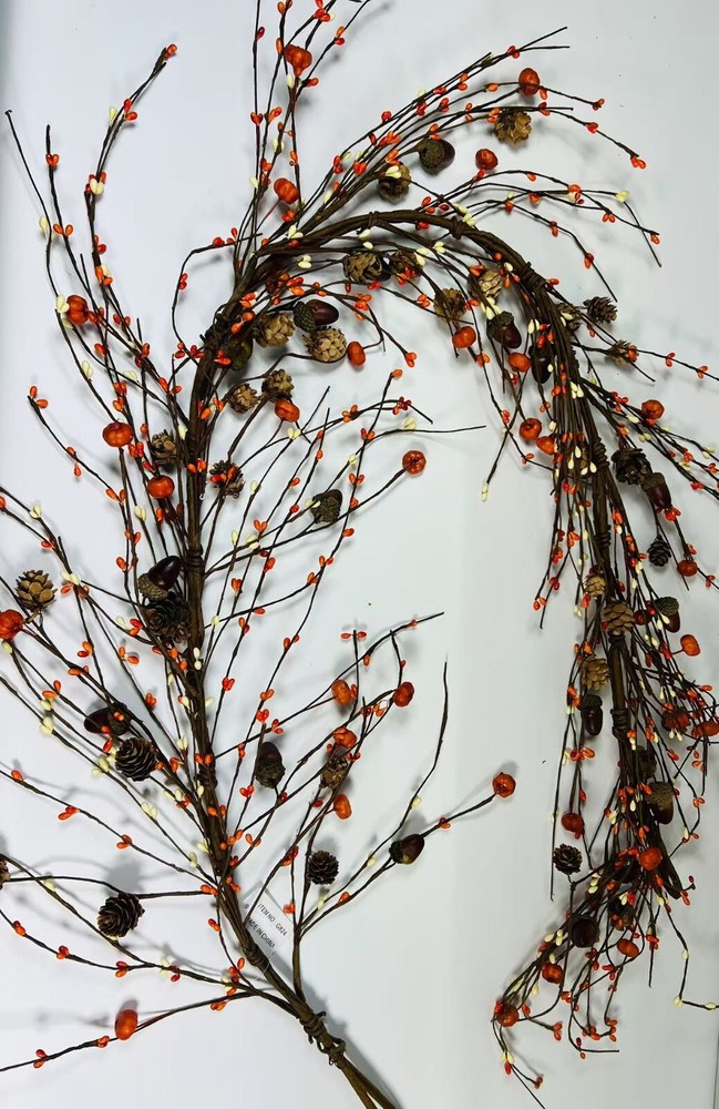 60-Inch Rustic Fall Garland with Pumpkins Acorns Berries for Autumn Decor