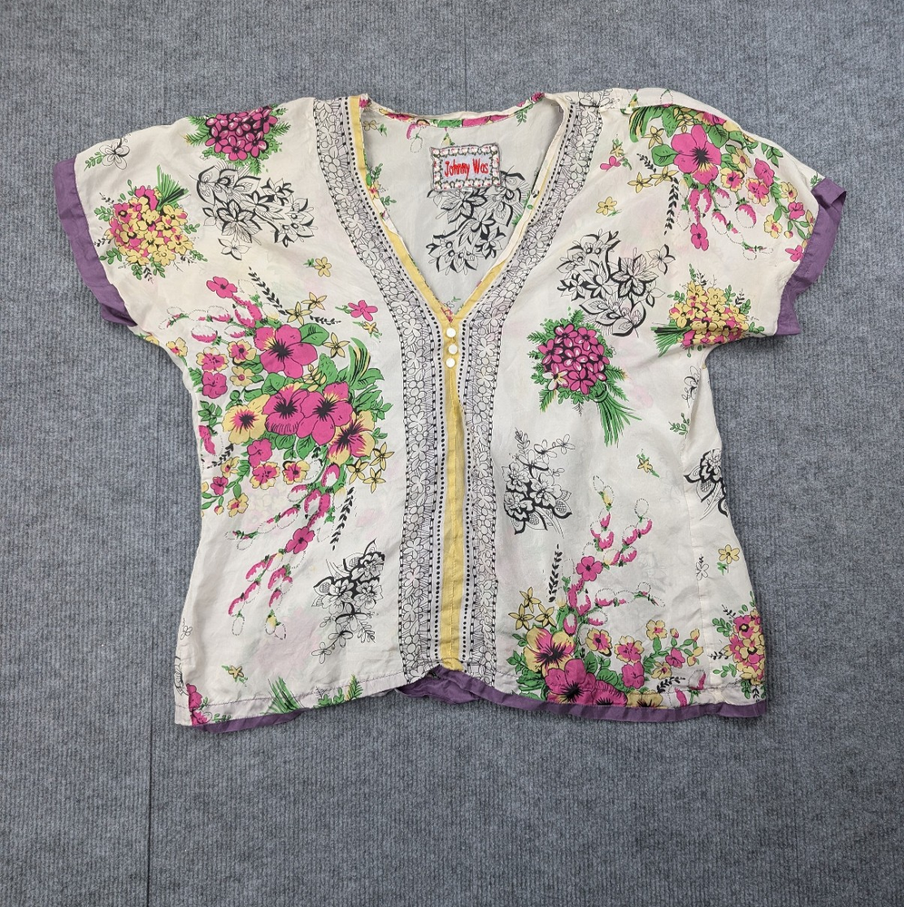 Johnny Was Blouse Womens Small Silk Lightweight Coastal Floral Artsy Relaxed Top