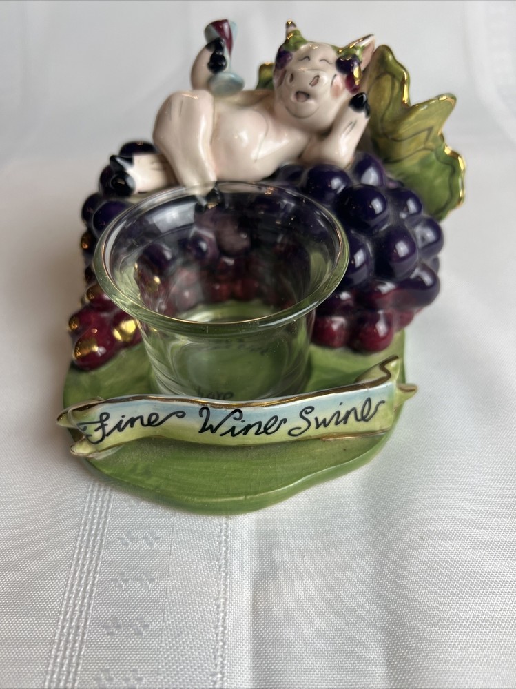 Blue Sky Clay Works Pottery Fine Wine Swine Candle Holder