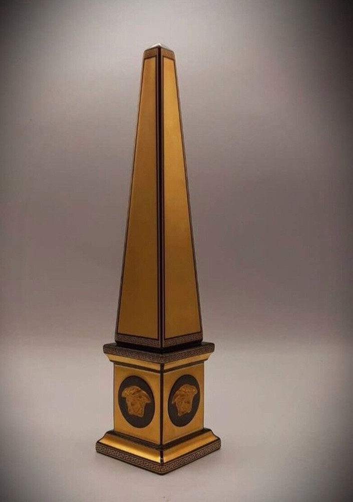 VERSACE OBELISK MEDUSA GOLD GREEK KEY DINNER HOME DECOR NEW