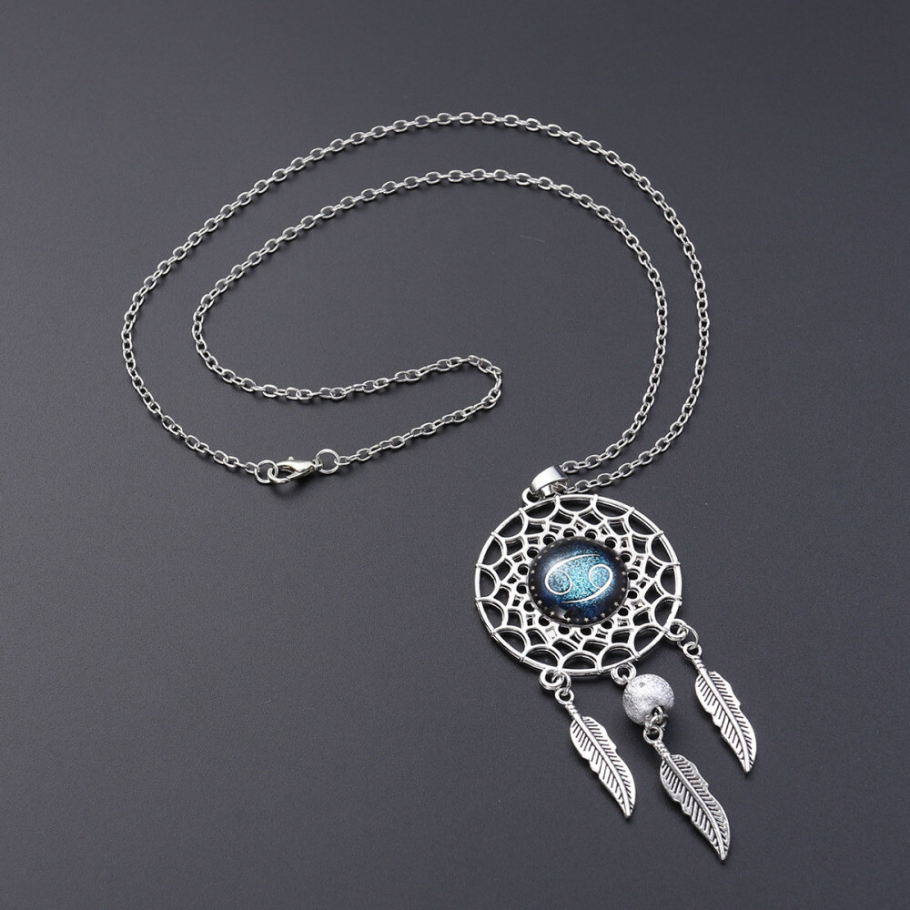 Dream Catcher Necklace Women Retro Bohemia Zodiac Sign Pendant Dangling