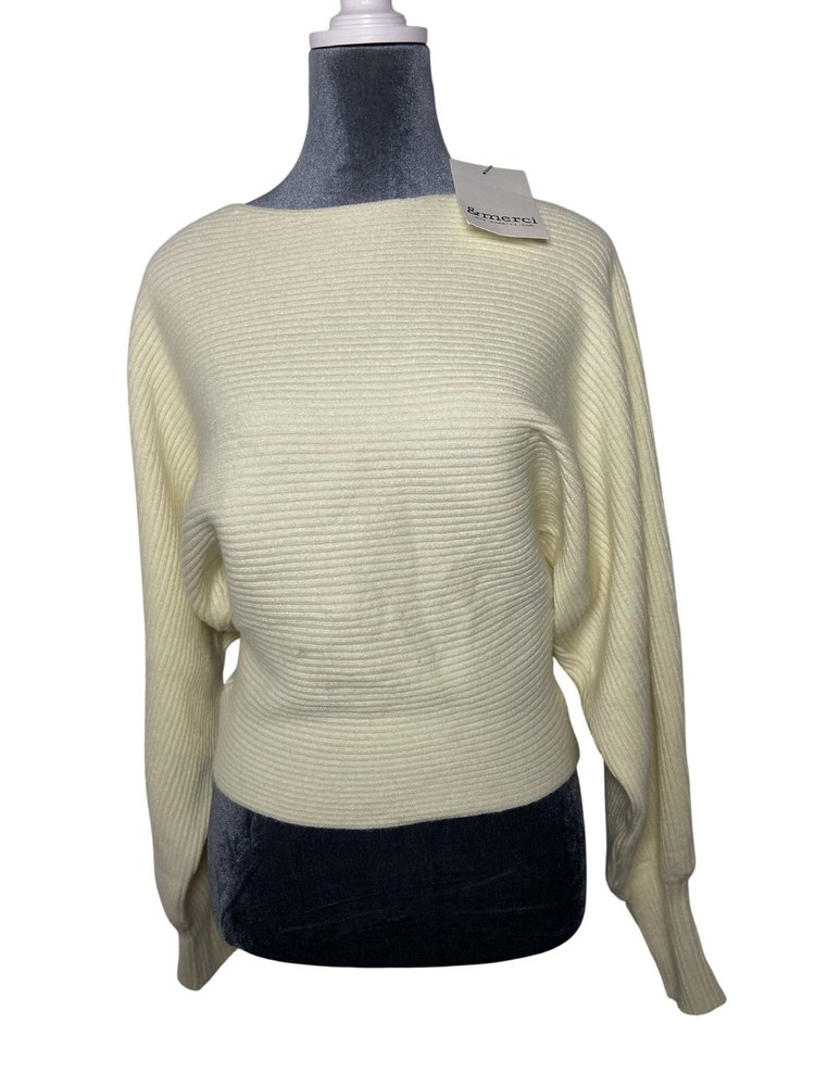&Merci Womens Small Cream Ribbed Knit Sweater NWT