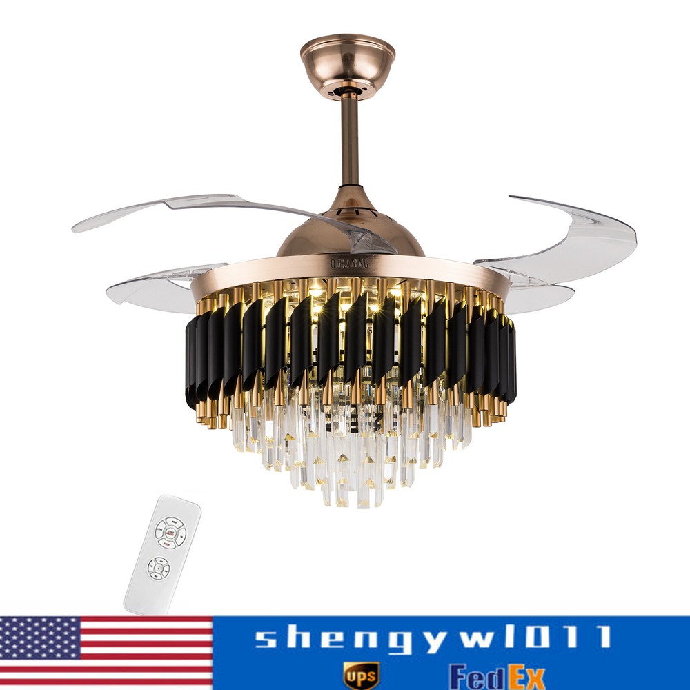 Crystal Retractable LED Ceiling Fan with Remote - 42 Inch Chandelier Light