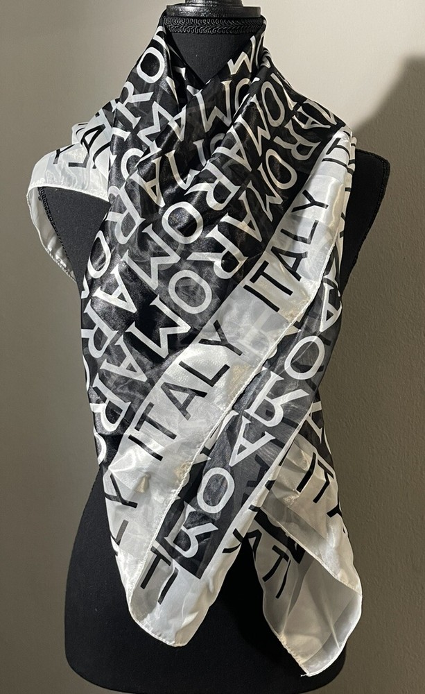 Vintage Black and White Roma Italy Scarf Made in Italy