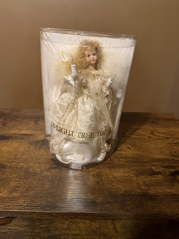 Kurt Adler 10-Light 10-Inch Gold/Ivory Angel Treetop