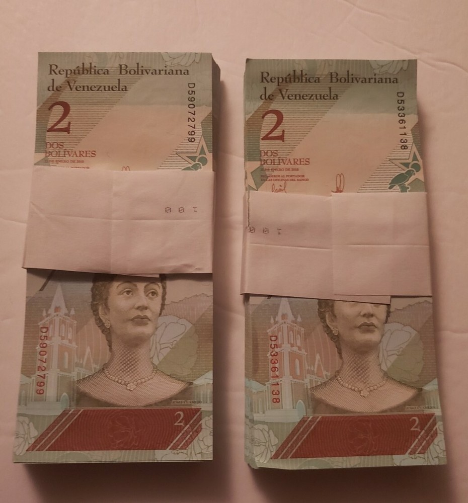 2 Full Bundle of 100 pcs  Notes from Venezuela 2 Bolivares Uncirculated Lot A
