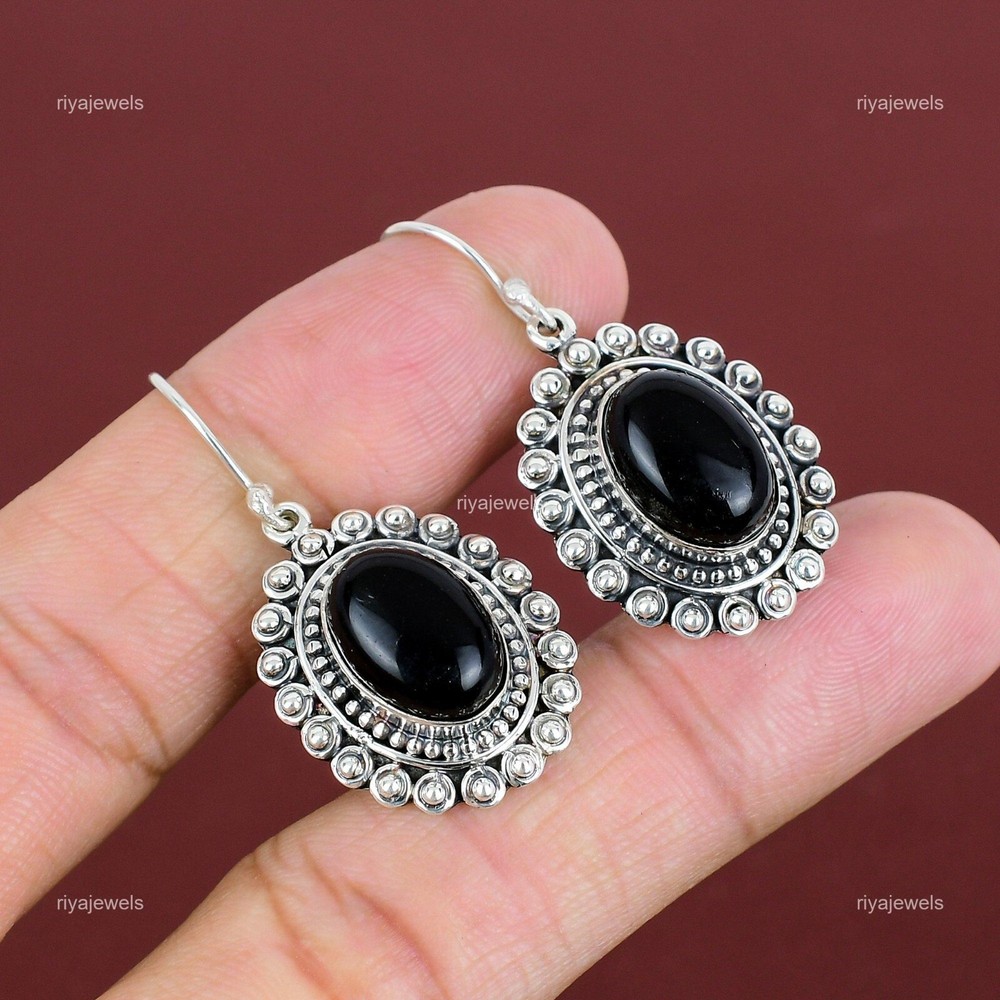 Cyber Monday Deal Black Onyx Stone Drop Dangle Earrings Jewelry Sterling Silver-image