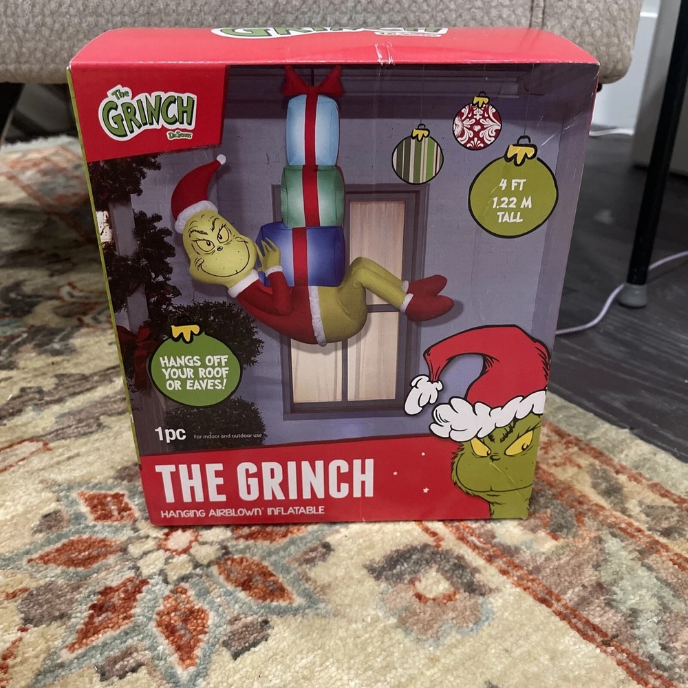 4 Ft. Airblown Blowup Inflatable Hanging Grinch with Presents & Built-In Lights