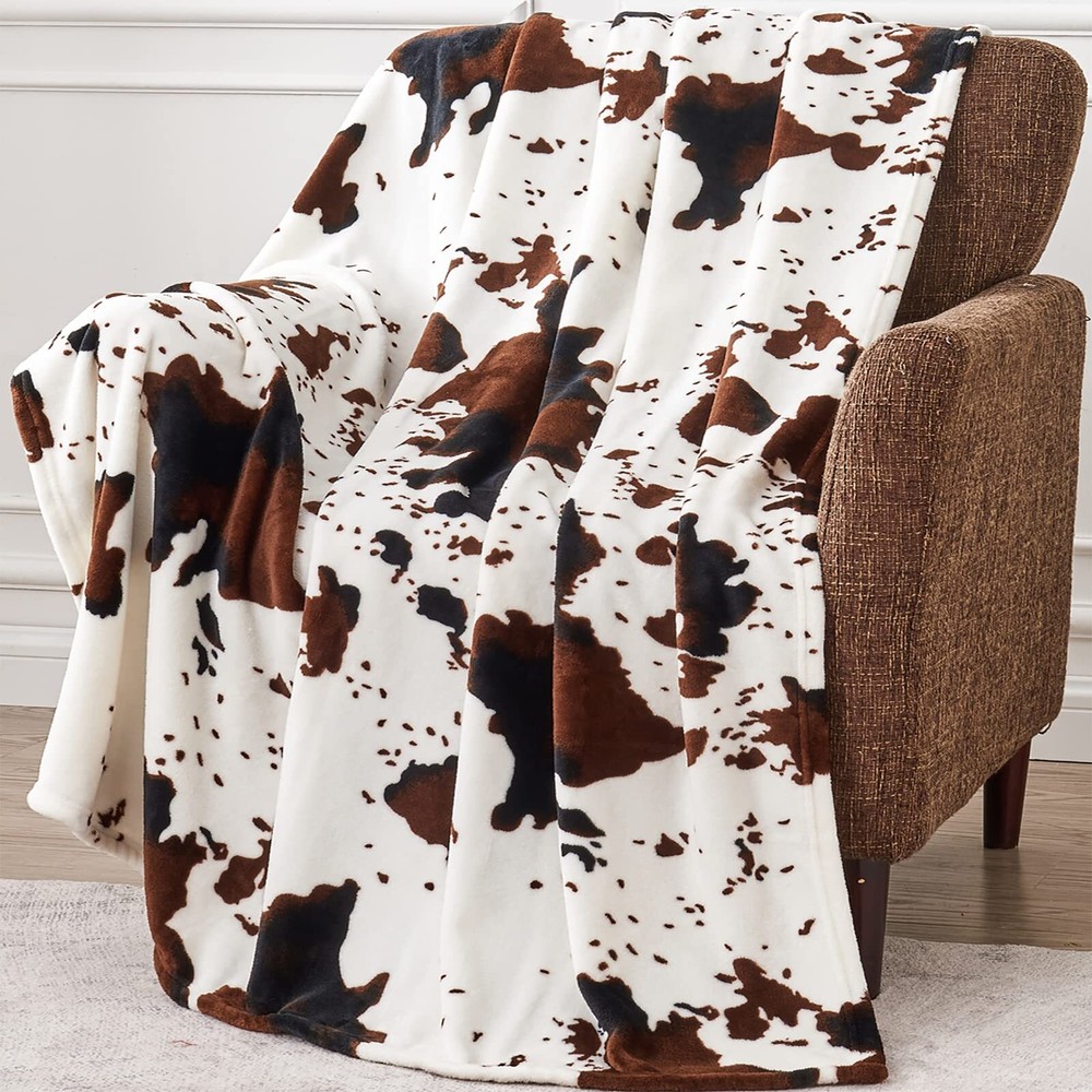 Soft Cow Print Blanket, Ultra Cozy Cow Throw Blanket for Couch Bed and Travel...