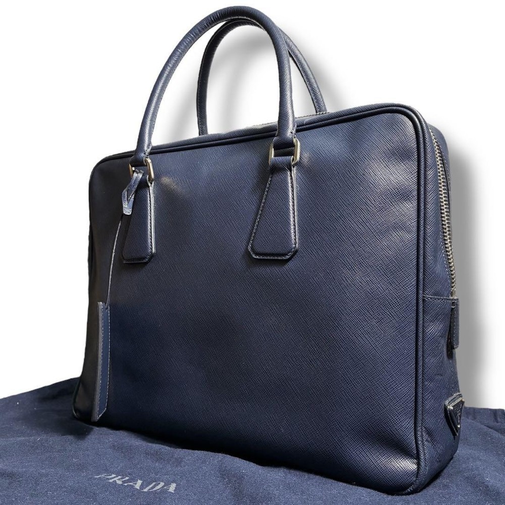 Prada Extreme Business Bag in Navy Saffiano Leather with Triangle Logo and Cadena