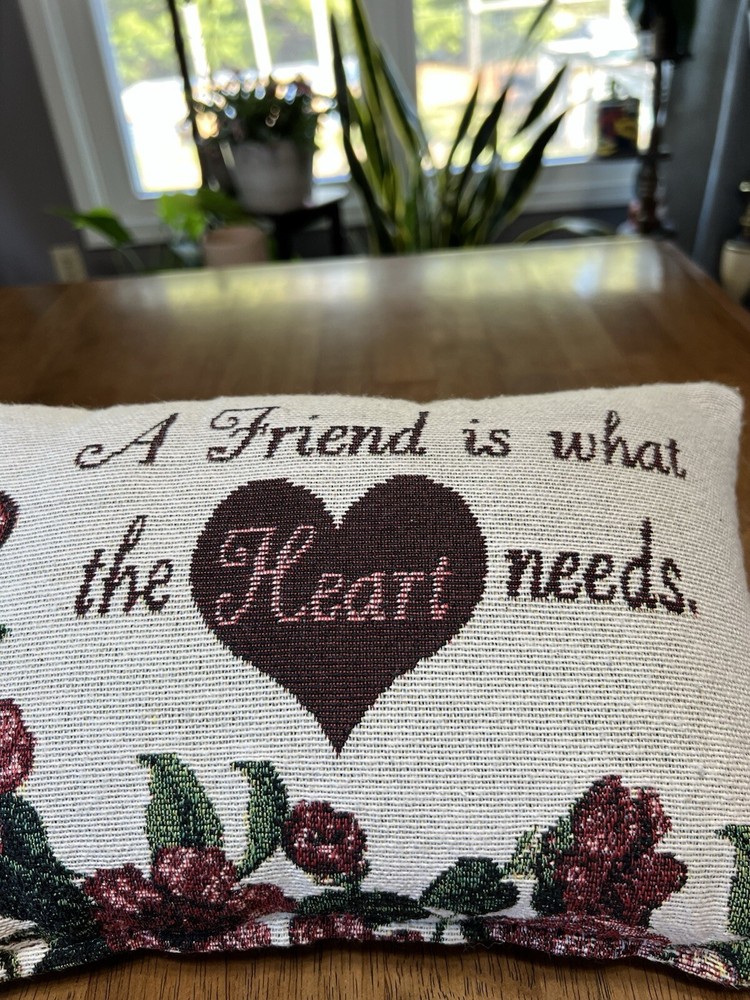 Friendship Tapestry Needlepoint Floral Pillow 12x8 Inches Cottage Core Gift
