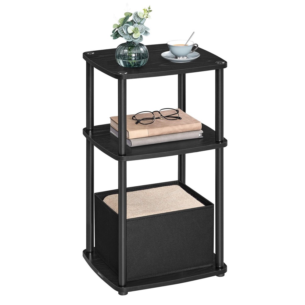 3-Tier Side Table with Fabric Storage Basket, Nightstand or End Table