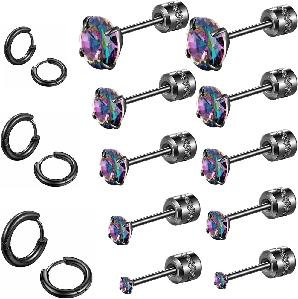 8 Pairs Titanium Flat Back Studs for Women Men,316L Surgical Stainless Steel Hug