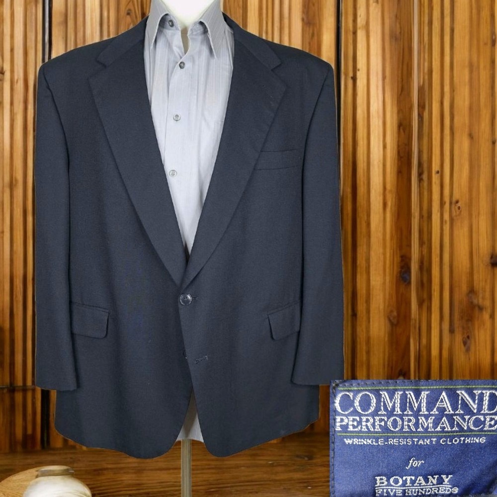 Botany 500 Mens Wool Blazer 50R Black Single Vented Business Jacket